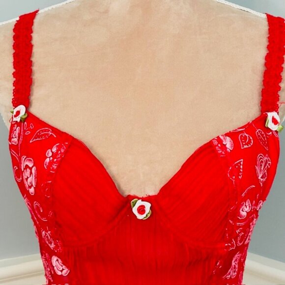 Rampage Y2k Corset Bustier Coquette Rosebud Red Mesh Top Medium - Picture 2 of 10